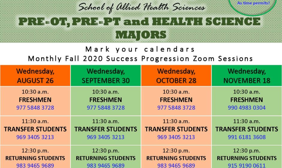 School of Allied Health Sciences – Calling All Majors Sessions (Monthly Sessions)