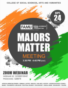 College of Social Sciences, Arts and Humanities Majors Matter Meeting @ Via Zoom